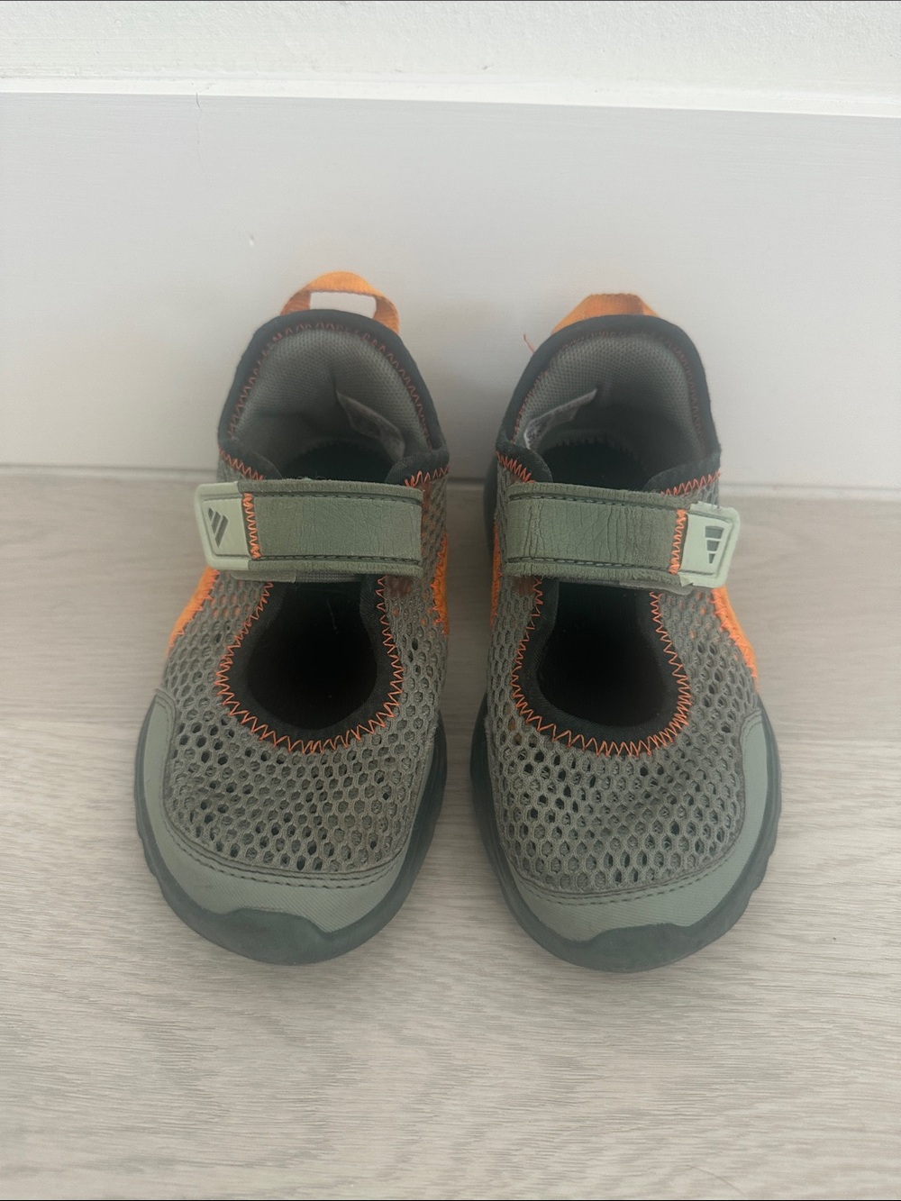 adidas Kids Olive Green and Orange Mesh Hook-and-Loop Sneakers